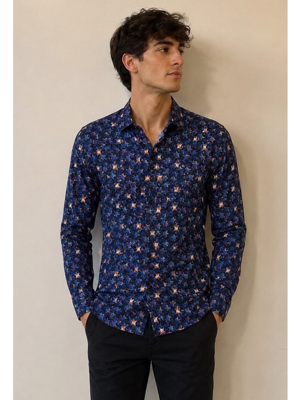 Just Cavalli Shirt Men’s Blue Star Designs Retro Cotton Italian 48 US S